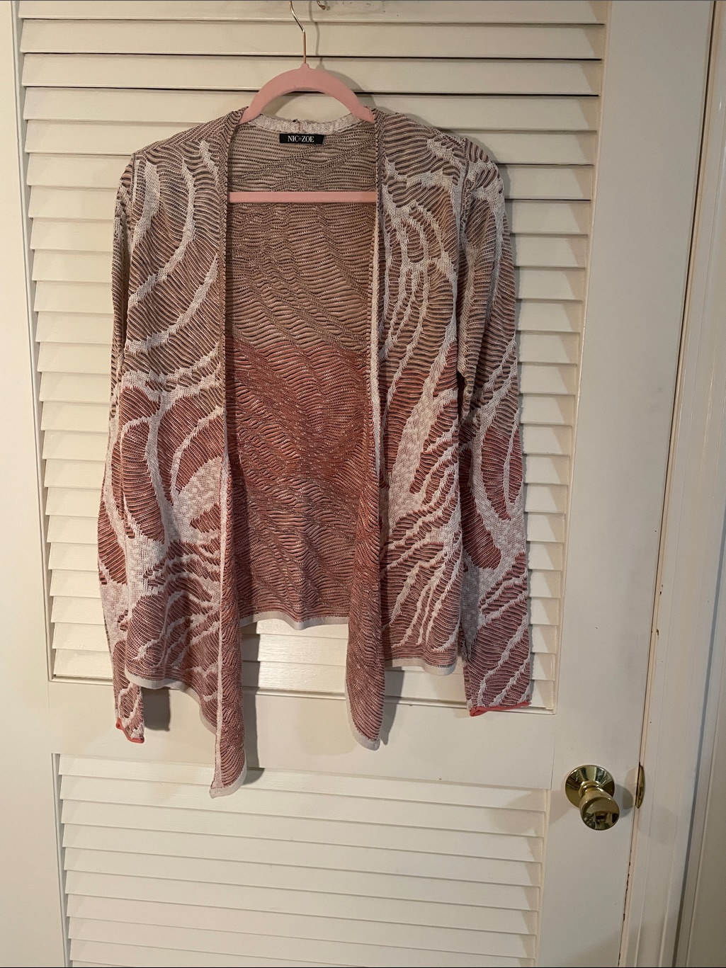Nic+Zoe Open-Front Cardigan In Blush And White
